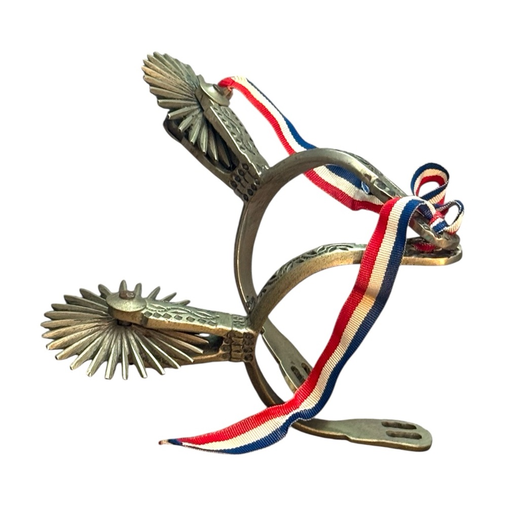 Rare Metal Spurs Ribbon Large Vintage CATRON Chilean Huasos Cowboy Spurs